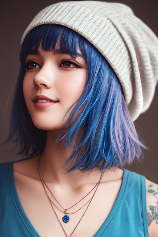 masterpiece, best quality, high quality,extremely detailed CG unity 8k wallpaper, 1girl, solo, blue hair, tattoo, short ha...